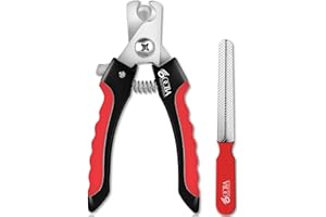 OCBA Dog Nails Clippers with Safety lock & Nail File Professional Dog clippers suitable for all sized Breeds Protection Guard to Prevent Over Cutting suitable for Cats Rabbits (Red Black, Large)