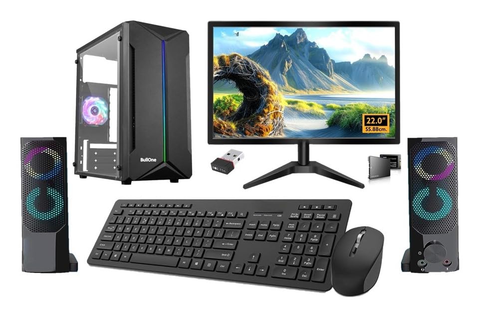 BullOne All-in-One Desktop Computer Set, i7 4th Gen, 16GB RAM, 500GB SSD, 22inch HD LED Monitor, Sound Bar, WiFi, Win 10 (16-500GB)