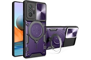 SEAHAI Funda para Xiaomi Redmi Note 10 Pro 4G, [Rugged Armour] Antigolpes Carcasa con Metálico Anillo Magnético Soporte y Cámara Deslizante Proteger, Anti-Caída Silicona Case - Morado Oscuro