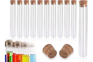 KAPSING 10 pcs tubes à essai tube à essai petit avec liège, tubes à essai en plastique transparent, tubes à essai pour fleurs sels de bain bonbons, table de laboratoire, tubes à fleurs, 15 x 100 mm (10 ml)