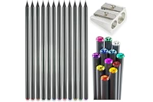 SEUENELF WangCang 12 Stück HB Bleistift Schwarz Holz mit Diamanten Diamant Bleistiftspitzer zum Zeichnen, Schreiben, Skizzieren, Büro Schulbedarf (12)