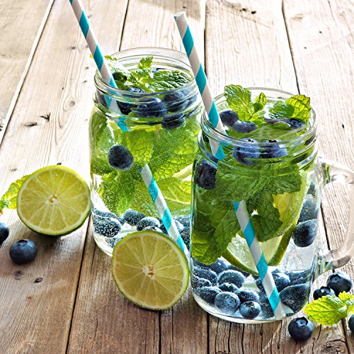 eBoot Papier Trinkhalm Trinken Dekoration Strohhalm für Geburtstag, Hochzeit, Weihnachten, Feierparty, 100 Stück, Golden und Blau - 4