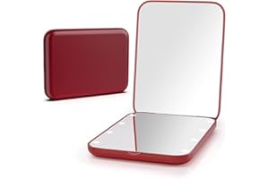 Kintion Pocket Mirror, 1X/3X Magnification LED Compact Travel Makeup Mirrors with Light for Purse, 2-Sided, Portable, Folding, Handheld, Small Lighted Mirror for Gift, Wine Red