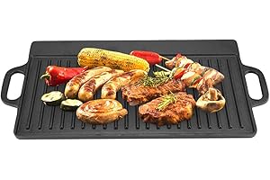 LYRLODY Bistecchiera Pietra, Piastra Grill per Induzione, Griglia per Piastre ad Induzione con Rivestimento Antiaderente, Doppio Manico per Grigliare Adatta a Tutti i Piani Cottura 50.5×23.5×1.4cm Nero
