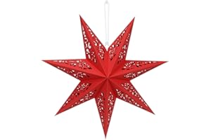 CAPANEUS Papierstern Weihnachten, Aushöhlen Faltsterne Weihnachten 45 cm Ø Rot, Papiersterne zum Aufhängen, Lampenschirm Stern, Papierstern für Fensterdeko Weihnachtsdeko Weihnachtsbaum