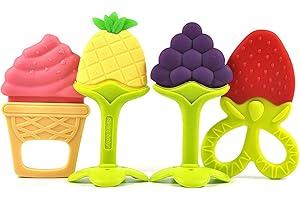 Baby Teething Toys (4 Pack), Olele Baby Chew Toys, BPA-Free Baby Teething Toy for Babies 0-6 Months. Natural Organic Freezer Safe Specialized Teether Toys for Toddlers, Relief Gingival Pain