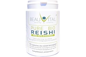 BEAUVITAL Pure Reishi Bio capsules avec 10% d'extrait bio | 120 capsules de Reishi 500mg de poudre de champignon Reishi issu de l'agriculture biologique européenne, végétalien, sans additifs artificiels