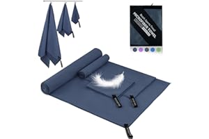 Neerow Mikrofaser Handtuch 3er Set (152x76cm Groß Badetuch + 80x40cm Klein Fitness Handtuch + 30x30cm Handtuch), Farbecht Microfaser Handtücher, Sporthandtuch Schnelltrocknendes Handtuchs (Marine)