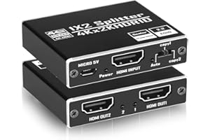 TICENPE HDMI Splitter 1 in 2 Out 4K@60Hz HDCP2.3 HDR 18Gbps UHD Dol-by Atmos EDID Scaler 4K 1080P Aluminium HDMI 2.0 Verteiler 1X2 for PS5/4/3, Xbox, Roku, Blu-Ray-Player, Firestick, HDTV