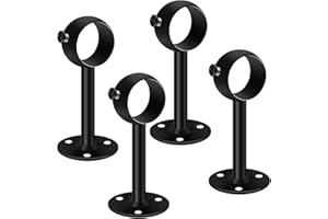SEGNAYEN Soportes para barra de cortina de techo, 32 mm, color negro, paquete de 4 perchas de metal resistentes para barra de cortina de acero inoxidable, soporte de barra de armario con tornillos