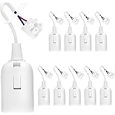 QWORK&reg; Pack of 10 E27 Lamp Holders with Cable, 4 A 250 V Bulb Adapter, for Construction Work, Kitchen, Living Room, White