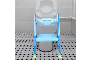 DDMINE Toilettensitz Kinder mit Treppe, Kinder Toilettensitz Toilettentrainer, Weicher WC Sitz, Faltbar Kindertoilette WC Sitz Töpfchentrainer für V-, U- oder O-förmige Toiletten (Hellblau-blau)