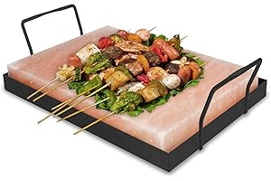 Jopassy 1 Set XXL Salzstein zum Grillen, 20x30x3cm Salz Grillsteine Mit Eisenplatte, Wiederverwendbar Salzgrillstein, Original Kristallsalz, Salzplatte zum Grillen für BBQ