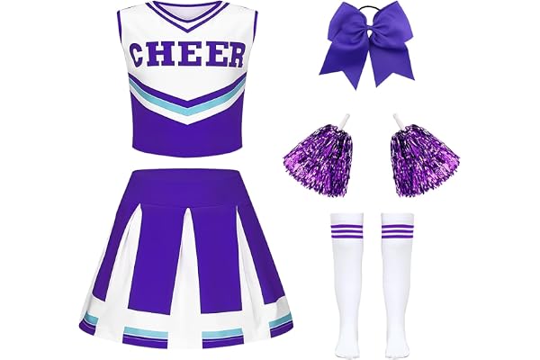 Luckyou Deguisement Pompom Costume De Cheerleader Déguisement Uniforme de Pom-pom avec Pompoms Chaussettes pour Halloween Mascarade Carnaval
