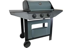COOK'IN GARDEN Cook’in Garden - Barbecue Gaz Burn, 3 Brûleurs, Fonction Grill et Plancha, Récupérateur de Graisse Amovible, Thermomètre Intégré, 10,5 kW, Idéal 10 Personnes
