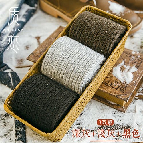 Thick socks women's socks thick winter barrel plus velvet warm double-pole solid color cotton socks sleep socks no bones that are code 34-39, black 1 light gray 1 dark gray 1 (3-pack)
