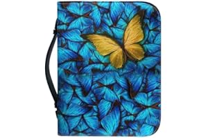 Garronmavis Butterfly Painting Bible Cover for Women, Blue Morpho Zippered Bible Carrying Case, Butterflies Art Bible Carrier - XL