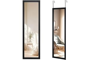 CROWNSHOP Full Length Mirror 110x33cm - Over The Door Mirror with Adjustable Hooks | Wall Mounted Large HD Tempered Glass Full Body Mirrors for Bedroom, Bathroom, Wardrobe (Black)