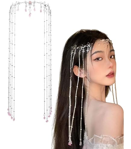 Hoofdband met pailletten, kwastjes, bruid, hoofdtooi, goud, boho, kristal hoofdtooi, Boheemse hoofdketting, vintage hanger, hoofdtooi, gouden hoofdketting voor vrouwen en meisjes (02, 1