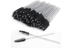 SWKJ 60 PCS Disposable Eyelash Brushes, Spoolies Eyebrow, Mascara Wands Applicator Lash Brushes Castor Oil Brush Cosmetic Makeup Tools(Crystal-black)