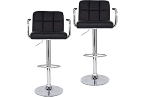 dibea BC008, Set of 2 Bar Stools, Chrome, Polyurethane Faux Leather, Rotates 360° (Choice of Model and Colour)