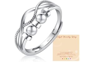 BMMYE Anxiety Ring to My Daughter,Sterling Silver Fidget Ring for Anxiety Women with Worry Beads Adjustable Open Stress Spinner Fidget Ring for Girl