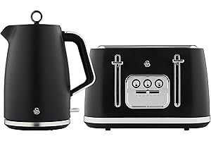 Swan Serenity Kitchen Set, 1.7L Kettle & 4 Slice Toaster, Black, SK14017BLK & ST19024BLK