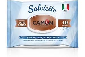 Camon | Reinigungstücher für Hunde und Katzen, 30 x 20 cm, Packung mit 40 Stück, Duft Milch und Honig, ohne Ethylalkohol und Parabene, hergestellt in Italien