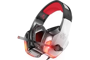 BENGOO V-4 Gaming Headset für Xbox One, PS4, PC, Controller, Noise Cancelling Over-Ear-Kopfhörer Mikrofon, LED-Licht Bass Surround Soft Memory Ohrenschützer für Computer Laptop Mac Nintendo Switch rot