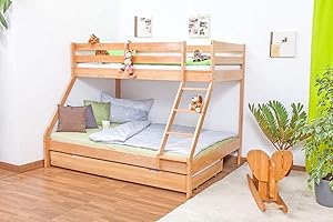 STEINER SHOPPING Etagenbett/Spielbett Lukas "Light" Buche massiv Natur mit schräger Leiter, inkl. Rollrost