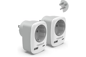 TESSAN Lot de 2 Adaptateur Prise USA, 3 en 1 Adaptateur Prise France vers USA 1250 W, Adapter Canada avec USB C et USB A, Chargeur Americain pour Philippines, Mexique, Thailande, Pérou