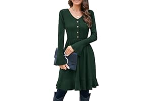 ULTRANICE Strickkleid Damen Herbstkleid Winterkleid V Ausschnitt Pulloverkleid mit Deko Knopf Herbst Winter Kleider