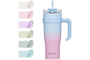 Autsel 40oz Mug Isotherme avec Poignée et Paille 1200ml Tasse Isotherme de Voyage à Double Parois pour Voiture Travail Sports