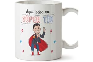 MUGFFINS Tazas Tío - Aquí Bebe un Super Tío - Taza Desayuno Original/Idea Regalo Cumpleaños. Cerámica 350 mL