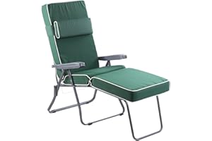 Alfresia Garden Sun Lounger in Charcoal with Luxury Cushion - Adjustable Reclining Outdoor Chair, Foldable Garden Sun Lounger, Choice of Colours (Green)