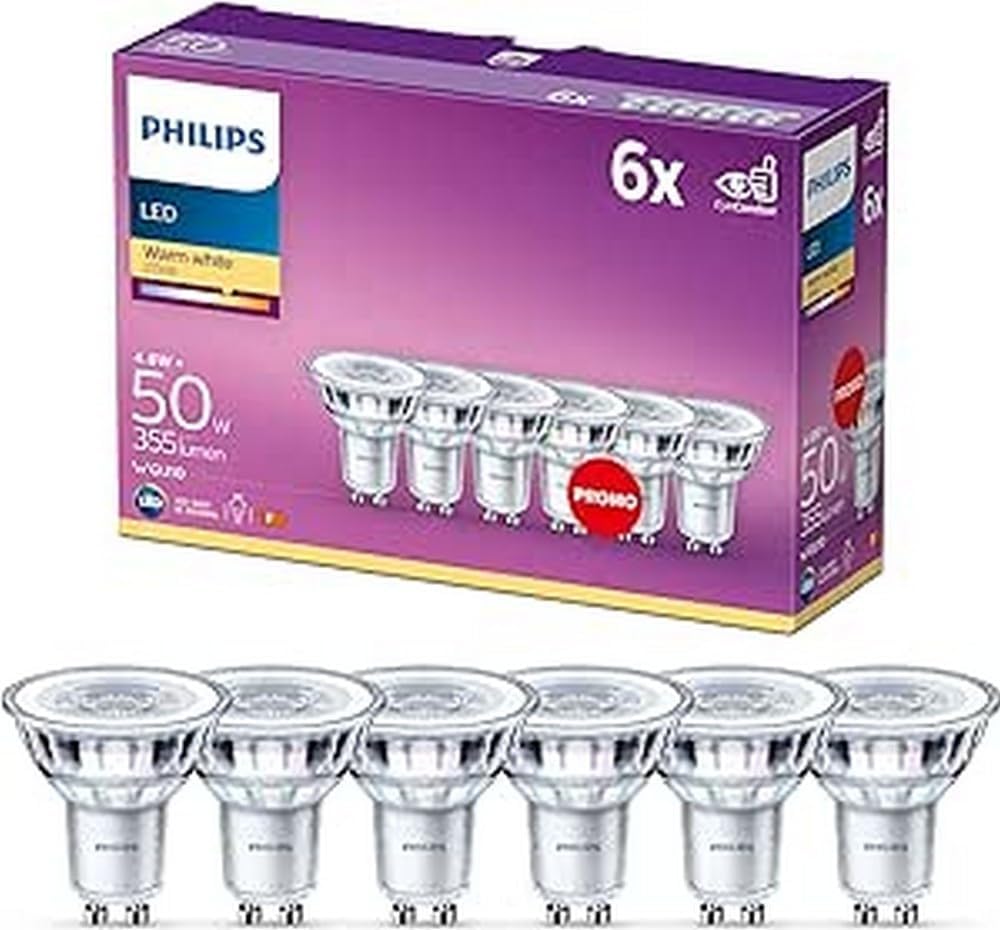 Philips LED-Spot 6-pack - Warmwit licht - GU10-50 W - Energiezuinige LED-verlichting - Levensduur tot 15 jaar - niet dimbaar