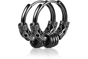 Clyhon Kolczyki kreolskie ze stali nierdzewnej w stylu vintage, perforowane, kolczyki kreole, odpowiednie dla mężczyzn i kobiet, hip hop, hipoalergiczne czarne