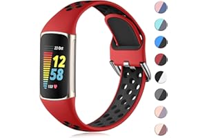 CeMiKa Bracelet Silicone Compatible avec Bracelet Fitbit Charge 5/Bracelet Fitbit Charge 6, Bandes Sport Réglable Douces Respirantes pour Sangle Fitbit Charge 5/Fitbit Charge 6, Petit Grand