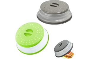 XCNPER Microwave Cover 2Pcs Collapsible Microwave Food Cover,for Food, Kitchen Dish Bowl Plate Proof Lid Can Be Hung,Dishwasher-Safe, 8.5 Ins,Gray&Green