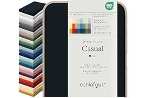 ‎SCHLAFGUT Schlafgut Casual Spannbettlaken 140x200cm bis 160x200cm - 100% Biobaumwolle, Oeko-TEX Zertifiziert, Off-Black, Matratzenhöhe bis 25cm
