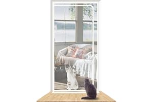 RACKBONE SHRRL Puerta mosquitera reforzada para gatos de 120 cm x 220 cm, resistente a prueba de mascotas con cremallera, evita que los perros y gatos se queden sin casa, color blanco