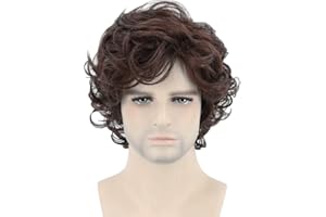 Topcosplay Schwarz Perücke Kurz, Lockige Perücke Herren, Natürlich Perrücke Layered für Halloween Cosplay Karneval täglichen Tragen