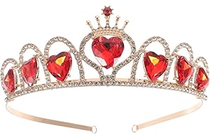 minkissy Red Heart Tiara for Women Love Crown Headband Queen Hearts Crown Baroque Red Hair Band Elegant Hair Accessory for Bride, Wedding, Prom, Party