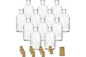 gouveo Lot de 12 flacons apothicaires 250 ml en verre avec bouchon conique - Bouteilles à remplir (liqueur, huile, vinaigre, sirop) - Compatible lave-vaisselle - Réutilisable (AFRT250SKE)