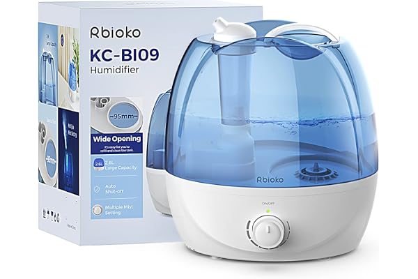 Rbioko 2.6L Cool Mist Humidifiers for Bedroom Whisper Quiet, Ultrasonic Humidifiers for Baby & Nursery, Humidifier for Home Whole House, Easy to Clean, Plant Humidifier with 360° nozzle, Auto Shut-off