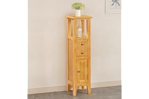 Hallowood Furniture Aston Open Top Tower Bathroom Corner Cabinet with Drawer, Wooden Slim Hallway Cabinet with Cupboard, Narrow Storage Unit, Display Cabinets for Living Room