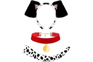 Kavoc 3Pcs World Book Day Dalmatian Costume Include Dog Ear Headband Velvet Choker and Tail for Party Fancy Dress