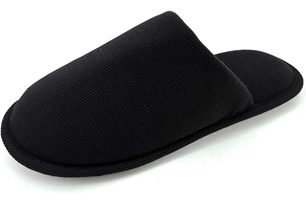 ofoot Herr Bomull inomhustofflor Memory Foam House Slip On Skor Tvättbara hemslitsrutschkanor, halkfria gummisulor
