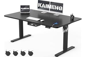 KAIMENG Electric Standing Desk 160x80cm with Sedentary Reminder, Height Adjustable Sit Stand Desk, Stand Up Home Office Desk with Splice Board, Black Frame/Black Top