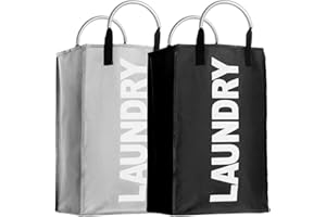 IHOMAGIC 2Pack Cesto para Ropa Sucia Plegable con Asas Bolsa Colada para Baño Organizador Lavandería Resistente Portátil de Viaje Capacidad 35L para Dormitorio Cuarto de Lavado 33x23x53cm Negro/Gris